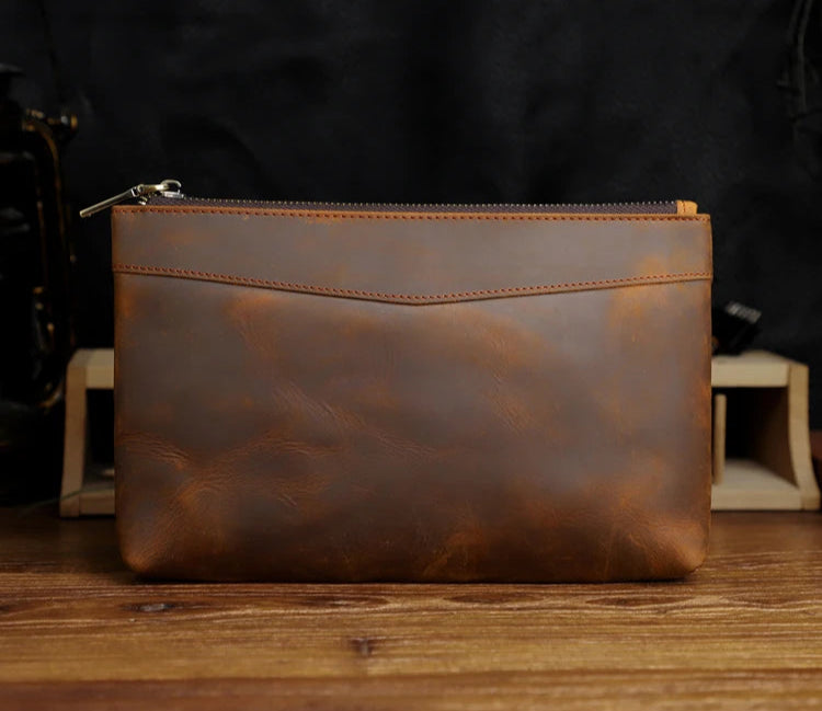 Pochette Venise en Cuir Véritable Marron Vintage