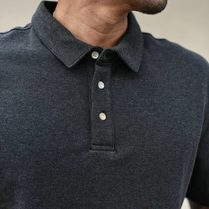 Polo Séoul 100% Coton Haute Qualité Gris Foncé Détails Col