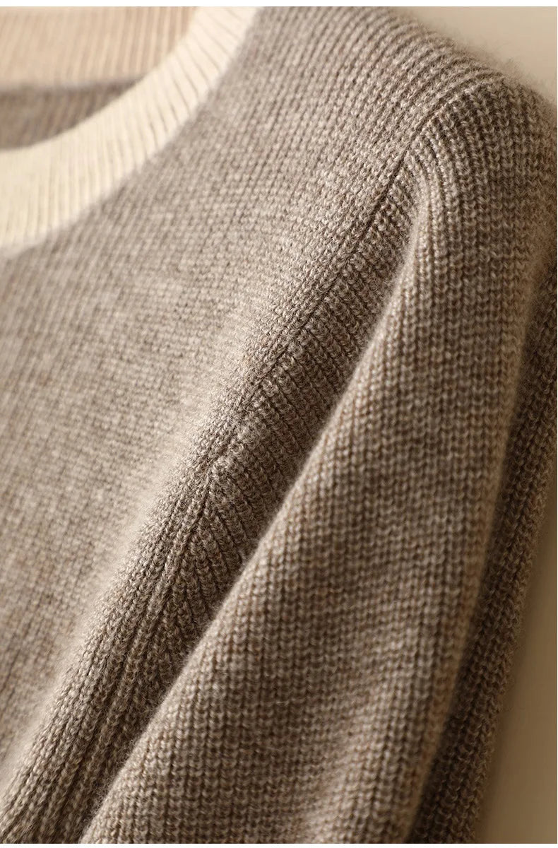 Pull cachemire bi-colore en 100% cachemire, coupe droite, texture douce, disponible en 2 tailles |SuzzaneMarket