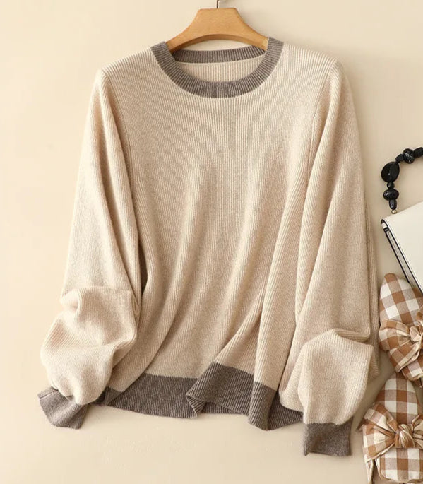 Pull cachemire bi-colore en 100% cachemire, coupe loose fit, 360g, 2 tailles|SuzzaneMarket