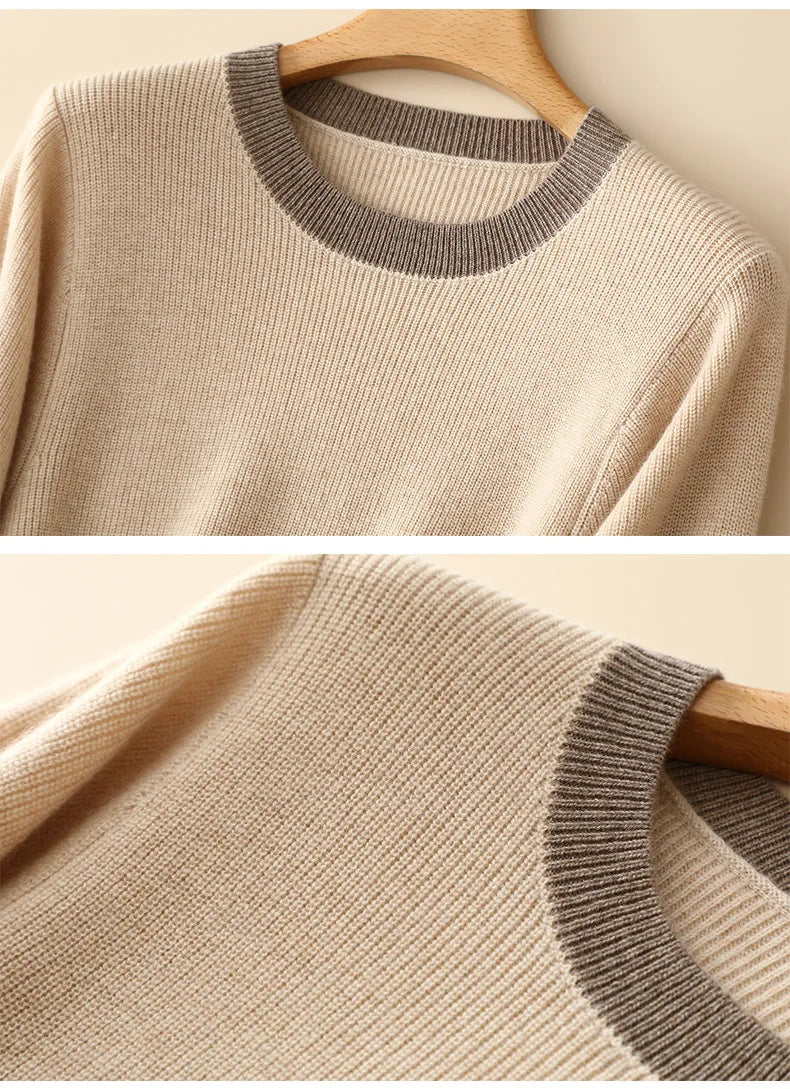 Pull Cachemire bi-colore avec col côtelé, 100% cachemire, coupe loose fit, 2 tailles disponibles | SuzzaneMarket