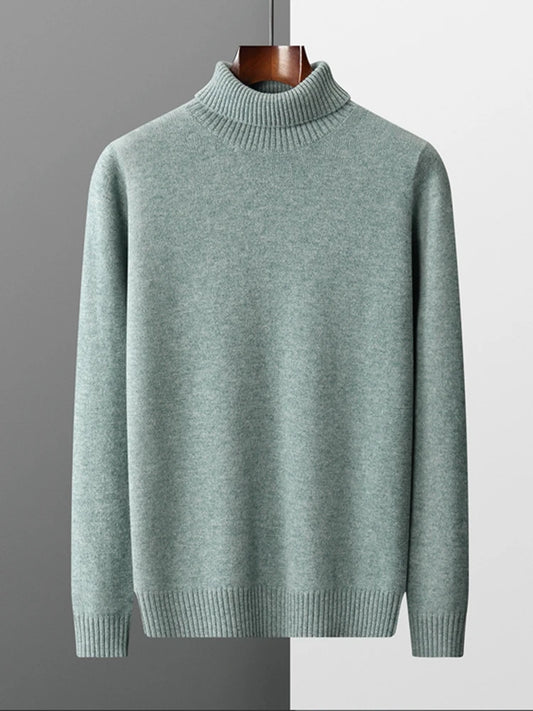 Pull à Col Roulé London 100% Laine Mérinos Vert d'eau