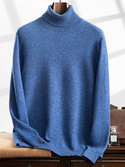 Pull à Col Roulé Roma 100% Cachemire Bleu