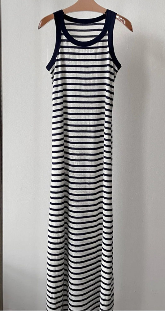 Robe débardeur tube en jersey de lin, rayée, style décontracté, longueur chaussures | SuzzaneMarket
