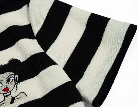 Robe Polo Rayures HULO avec motifs en noir et blanc, mélange Coton Polyester, coupe ajustée | SuzzaneMarket.