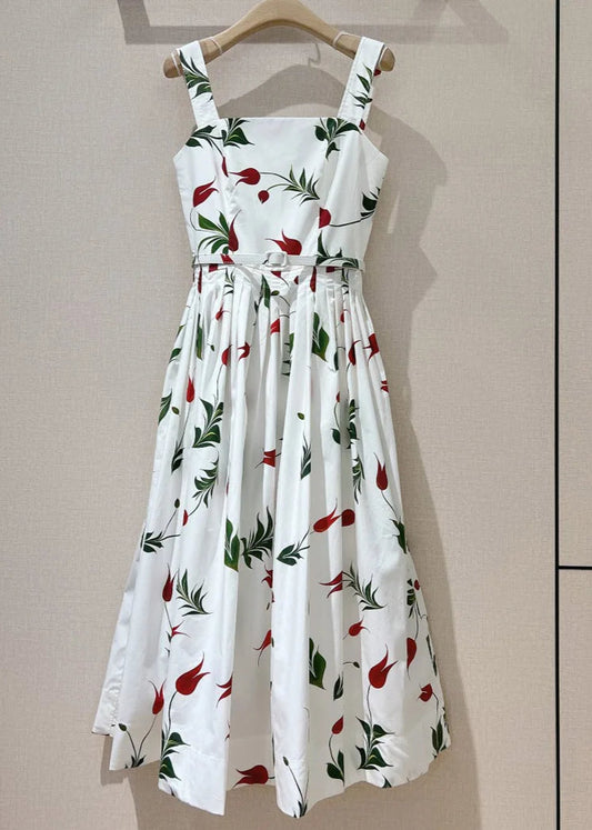 Robe Florale Popeline - LINO - Midi en coton tencel avec motif floral, ceinture fine, encolure carrée. |SuzzaneMarket