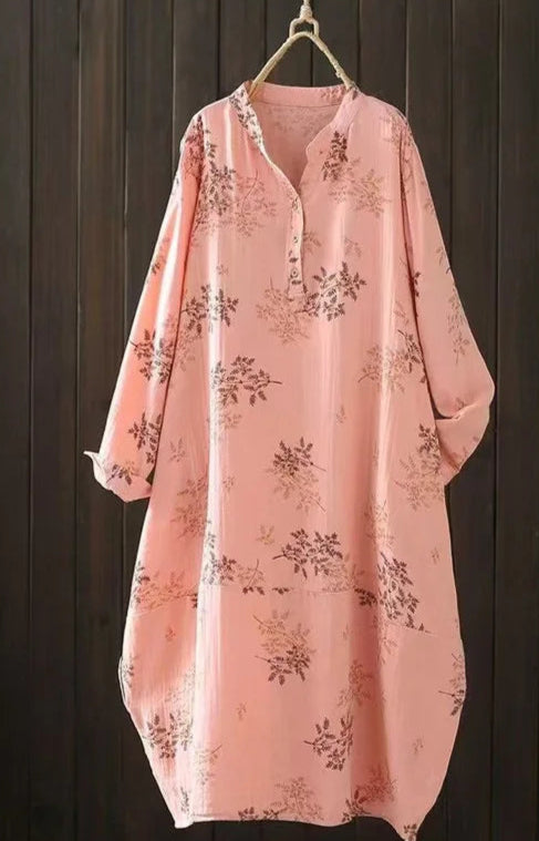Robe Mori Coton simple en coton imprimé rose avec motifs floraux, coupe droite, taille unique |SuzzaneMarket