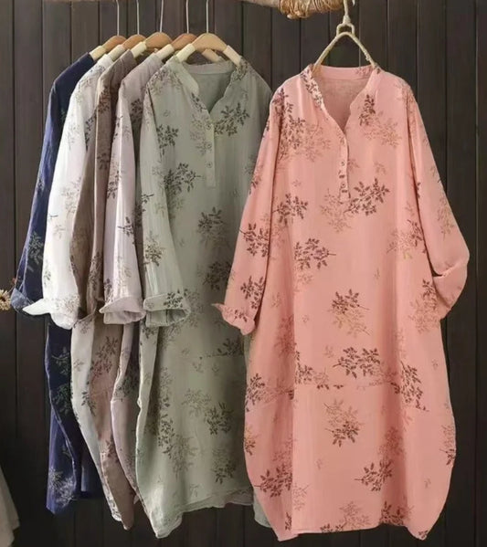 Robe Mori en coton imprimé, coupe droite, disponible en 6 couleurs. Taille unique |SuzzaneMarket.