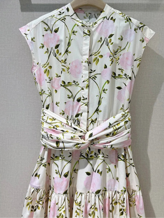 Robe longue cintrée en popeline coton, boutons sur le haut, col rond, ceinture non amovible. | SuzzaneMarket