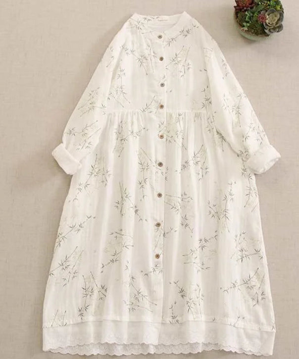 Robe Japonaise Mori SAYA en coton, ample avec boutons, motifs délicats, taille unique | SuzzaneMarket