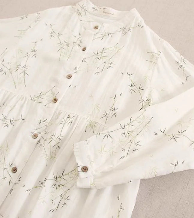 Robe Japonaise Mori SAYA avec motif floral, ample, manches longues, 100% coton | SuzzaneMarket