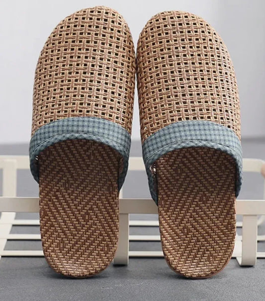 Sabots Chanvre Tressé HIRIE avec bordures en textile, semelle intérieure en chanvre, semelle en caoutchouc | SuzzaneMarket