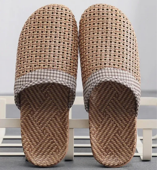 Sabots Chanvre Tressé HIRIE avec bordure textile élégante. Confortables et plats - SuzzaneMarket.
