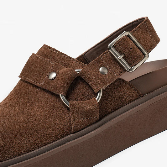 Sabots Parker Cuir en cuir suédé marron, bride au talon et semelle épaisse | SuzzaneMarket