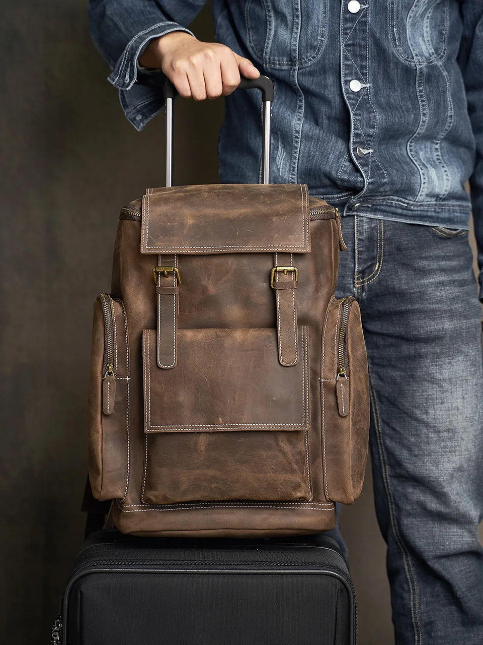 Sac à Dos Noru en Cuir Véritable, Coffee 