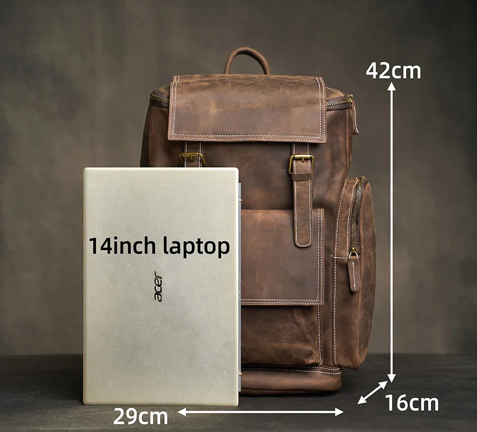 Sac à Dos Noru en Cuir Véritable, Coffee Dimensions