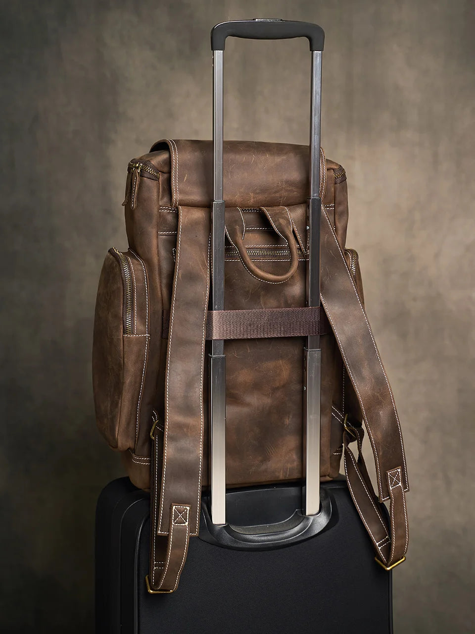 Sac à Dos Noru en Cuir Véritable, Coffee Sangle Voyage