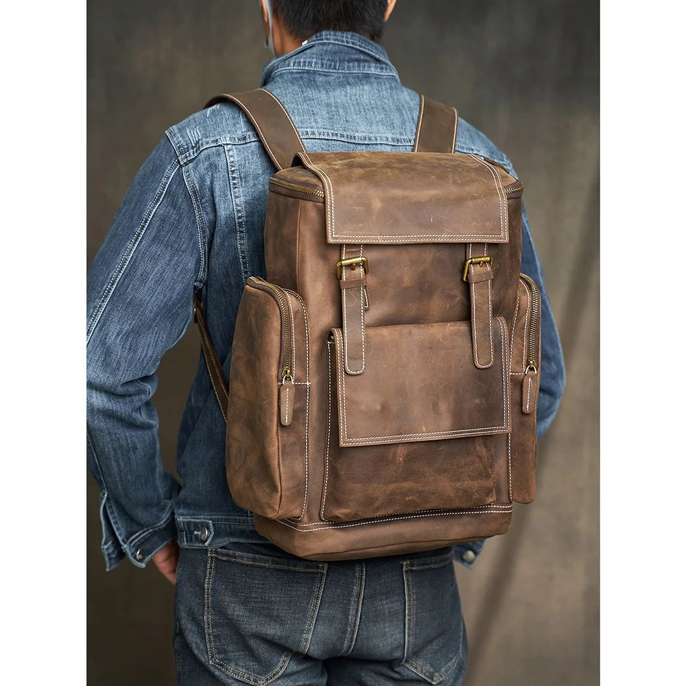 Sac à Dos Noru en Cuir Véritable, Coffee