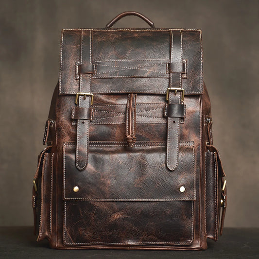 Sac à Dos Ojima en Cuir Véritable, Dark Coffee