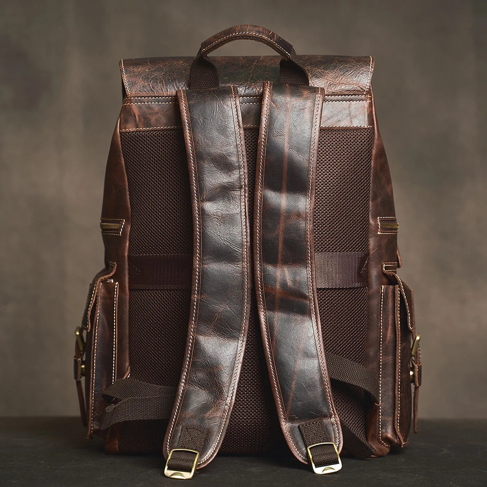 Sac à Dos Ojima en Cuir Véritable, Dark Coffee 