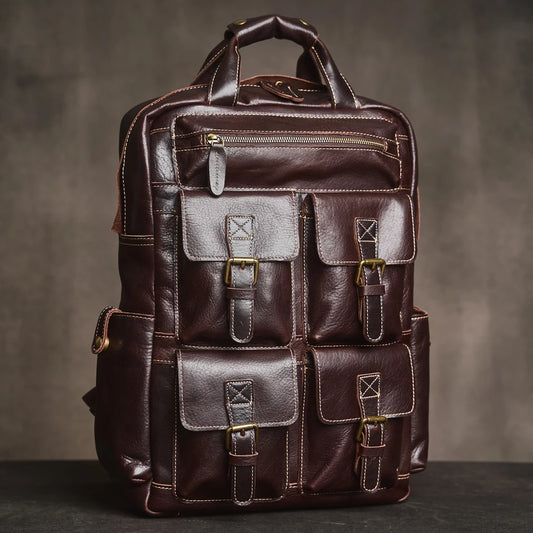 Sac à Dos Okinawa en Cuir Véritable Pour Homme, Coffee