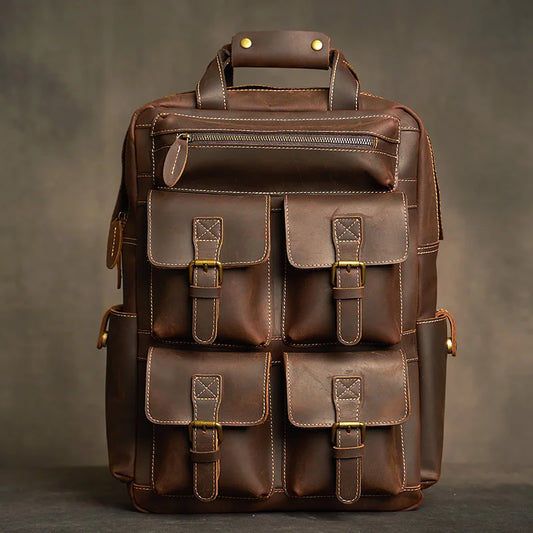 Sac à Dos Okinawa en Cuir Véritable Pour Homme, Vintage Coffee