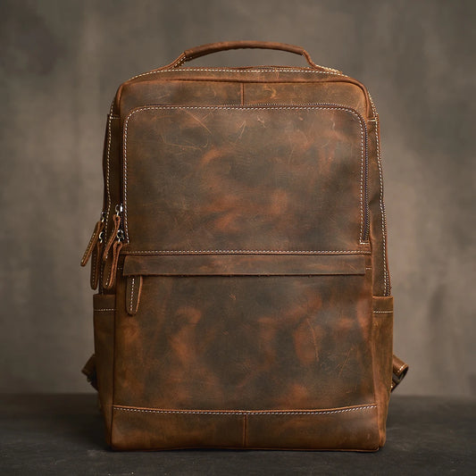 Sac à Dos Sichuan en Cuir Véritable, Vintage Coffee