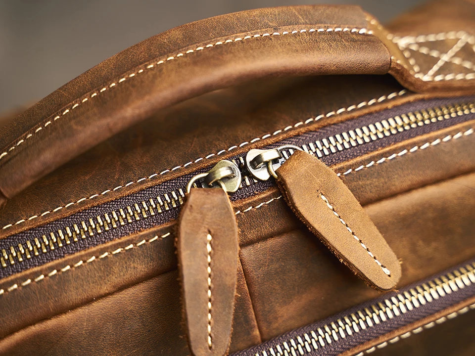 Sac à Dos Sichuan en Cuir Véritable, Vintage Coffee Détails Fermeture