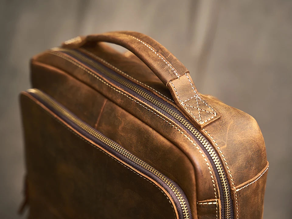 Sac à Dos Sichuan en Cuir Véritable, Vintage Coffee Détails Qualité