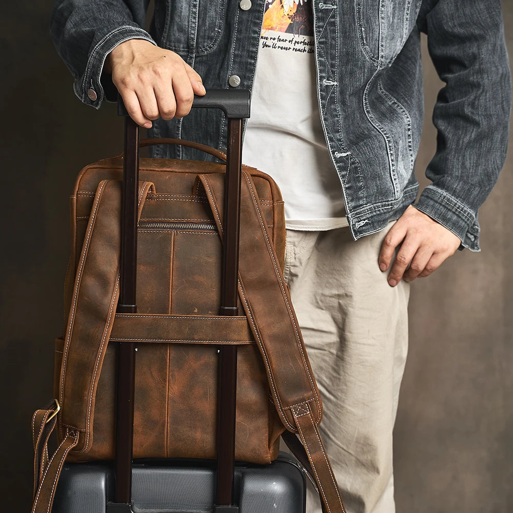 Sac à Dos Sichuan en Cuir Véritable, Vintage Coffee Sangle Voyage