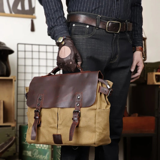 Sac Messager en Toile et Cuir Véritable