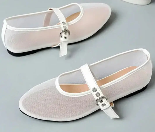 Mary-Jane Textile Fin ballerines transparent en PU, avec bride à boucle, légères et souples | SuzzaneMarket