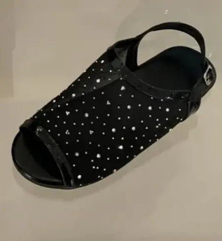 Sandales Maille et Strass noires, transparentes, décorées de strass. Idéales pour un look chic |SuzzaneMarket