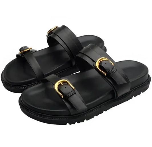 Claquette Gladiator Plateforme en cuir synthétique avec double bride et semelle épaisse | SuzzaneMarket