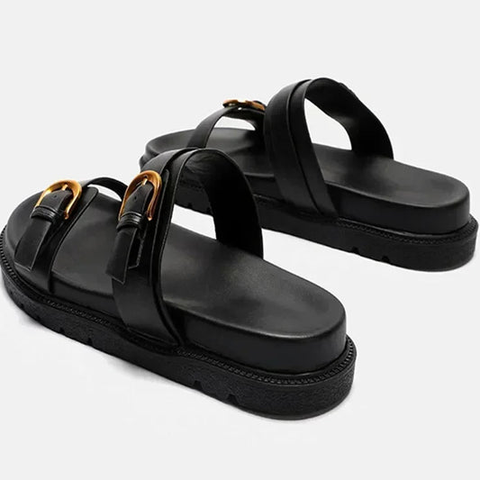 Claquette Gladiator Plateforme JUKI en cuir synthétique avec double bride et semelle épaisse | SuzzaneMarket