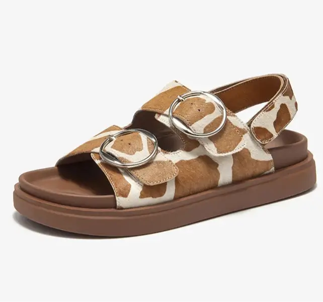 Sandales Cuir Poulain LASO avec doubles brides et semelle épaisse, couleur motifs - SuzzaneMarket