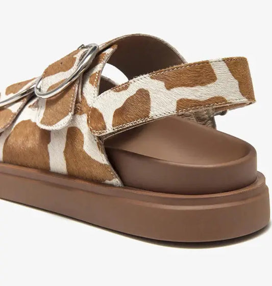Sandales Cuir Poulain LASO avec brides larges et semelle épaisse confort en motif animal|SuzzaneMarket