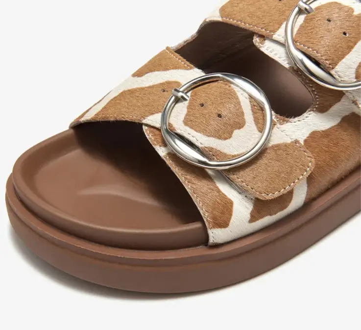 Sandales Cuir Poulain LASO à double brides, couleur imprimé animal, semelle intérieure cuir et confortable |SuzzaneMarket