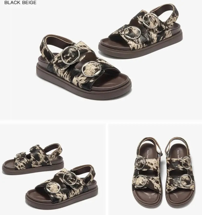 Sandales Cuir Poulain LASO, double brides, semelle épaisse, ajustable, disponibles en 3 couleurs | SuzzaneMarket