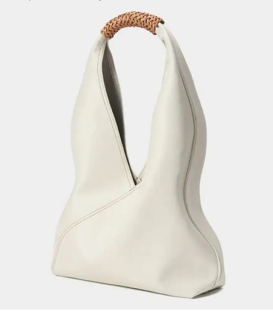 Sac shopping ELRA en cuir blanc, design ouvert avec anse gainée, disponible sur Suzzanemarket.
