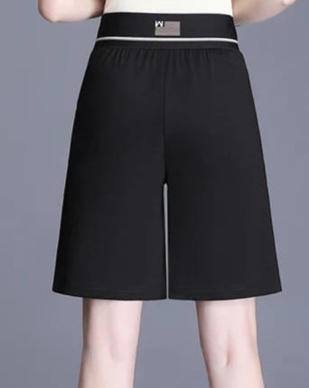 Bermudas Ville Quotidien - MODY - taille haute élastique, poches latérales, noir, vêtement infroissable | SuzzaneMarket