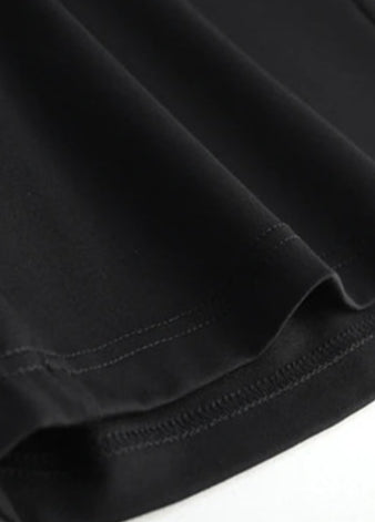 Close-up of black Bermudas fabric showcasing stitching detail | SuzzaneMarket
