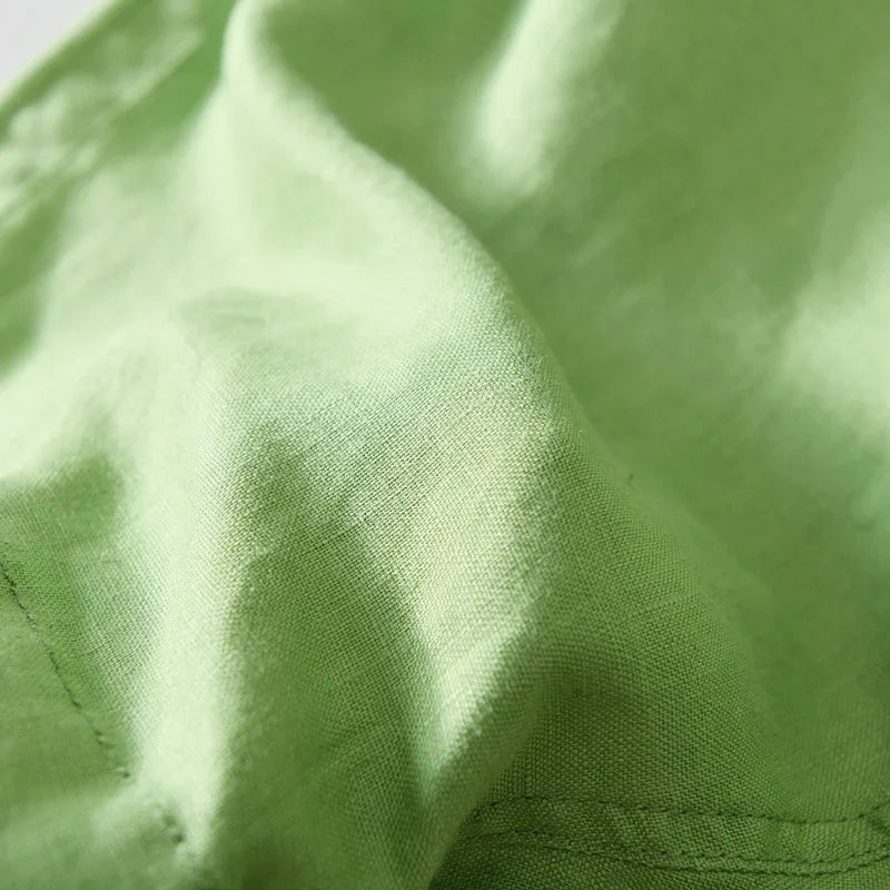 Short Provence 100% Lin Vert Anis Détails Lin