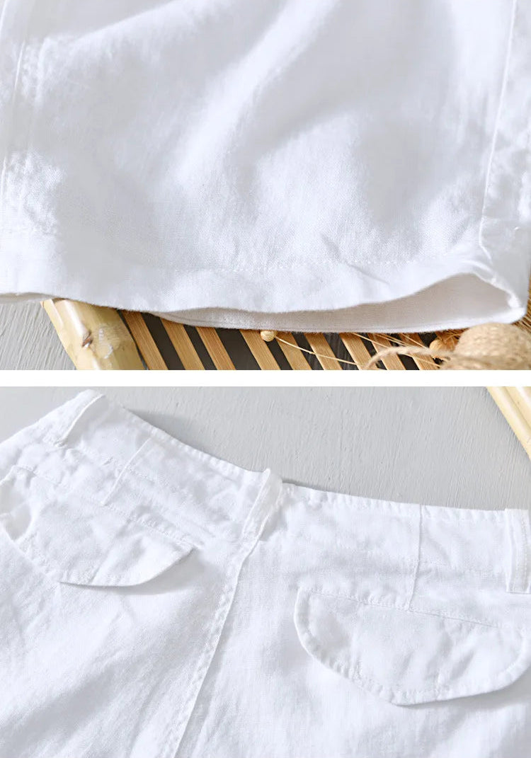Short Provence 100% Lin Blanc Détails 2