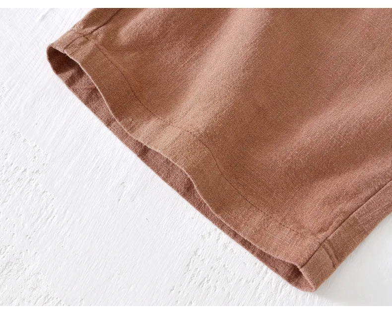 Short Toscane Coton/Lin  Ocre Détails Coutures