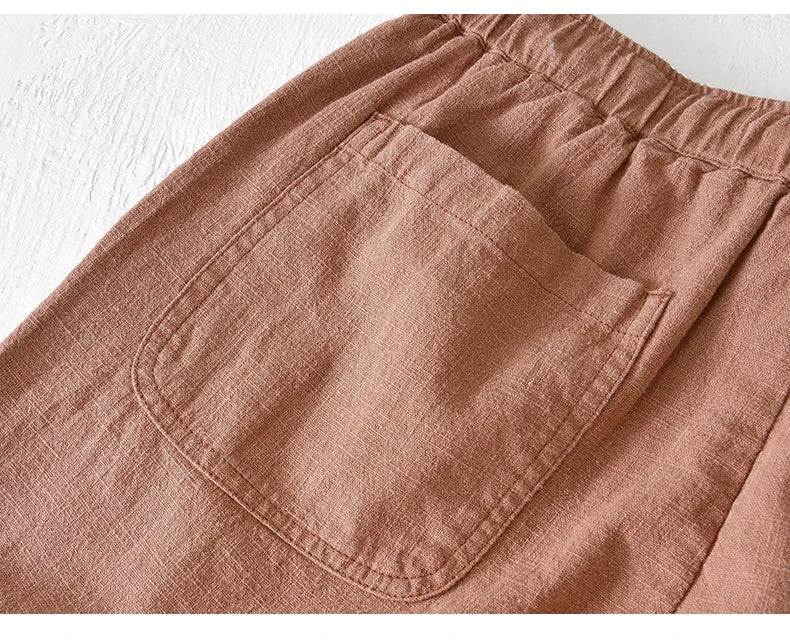 Short Toscane Coton/Lin Ocre Détails Poche Arrière
