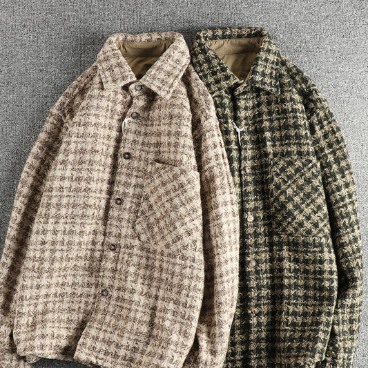 Sur-Chemise Farmer Rétro Tweed, Dark-Green et Abricot