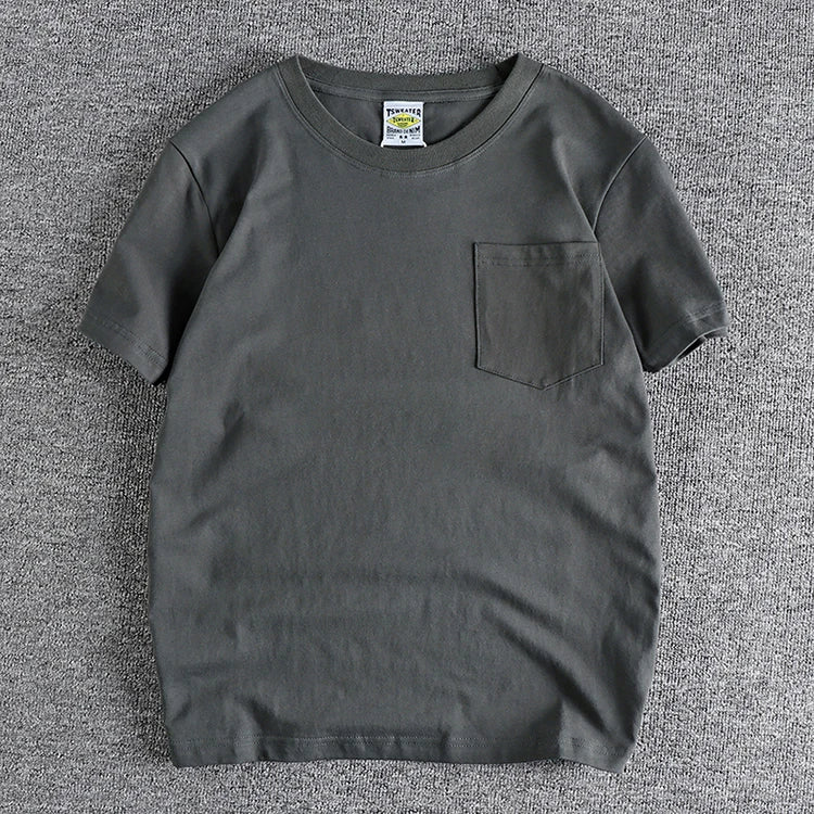 T-Shirt Basic avec Poche 100% Coton Gris Foncé