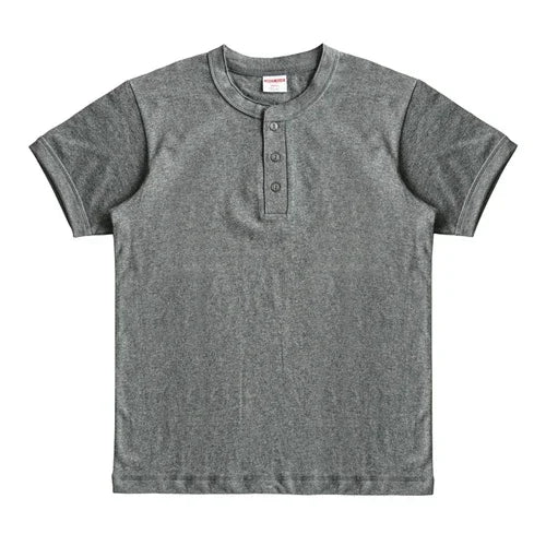 T-Shirt Col Henry 100% Coton Haute Qualité Gris