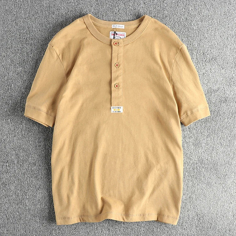 T-Shirt Djerba Col Henry 100% Coton Sable